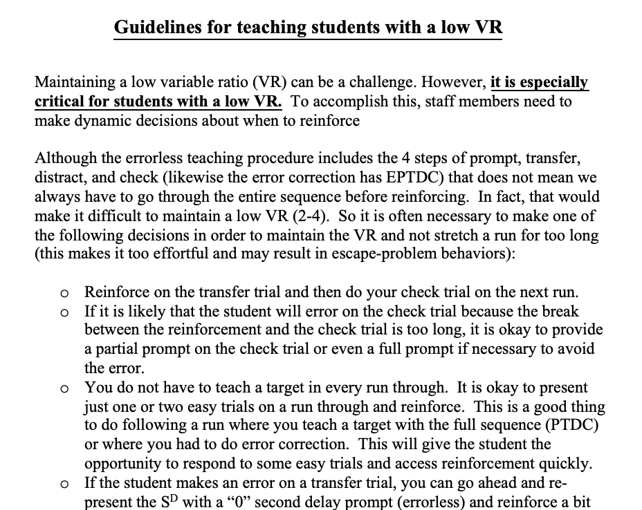 Guidelines for Teaching Students with a Low VR