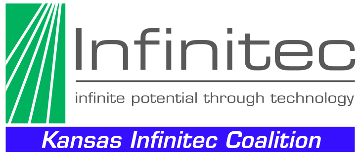 Kansas Infinitec Logo, turquoise rays, Infinite potential through technology