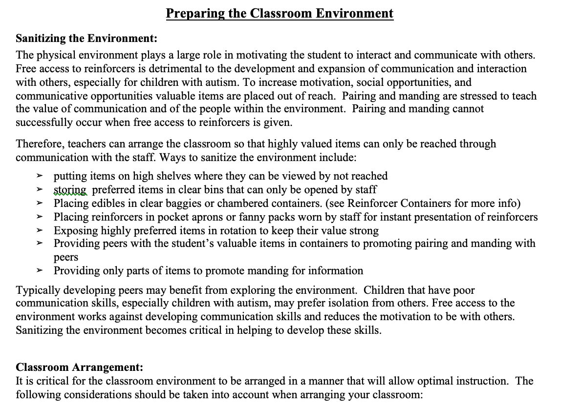 Preparing the Classroom Environment