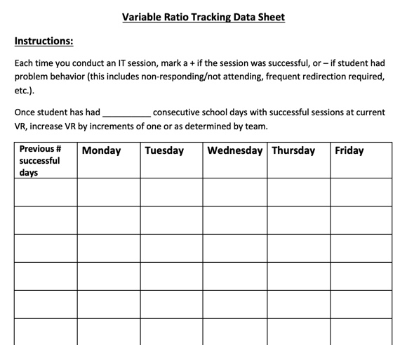 pic of Variable Ratio Tracking Data Sheet