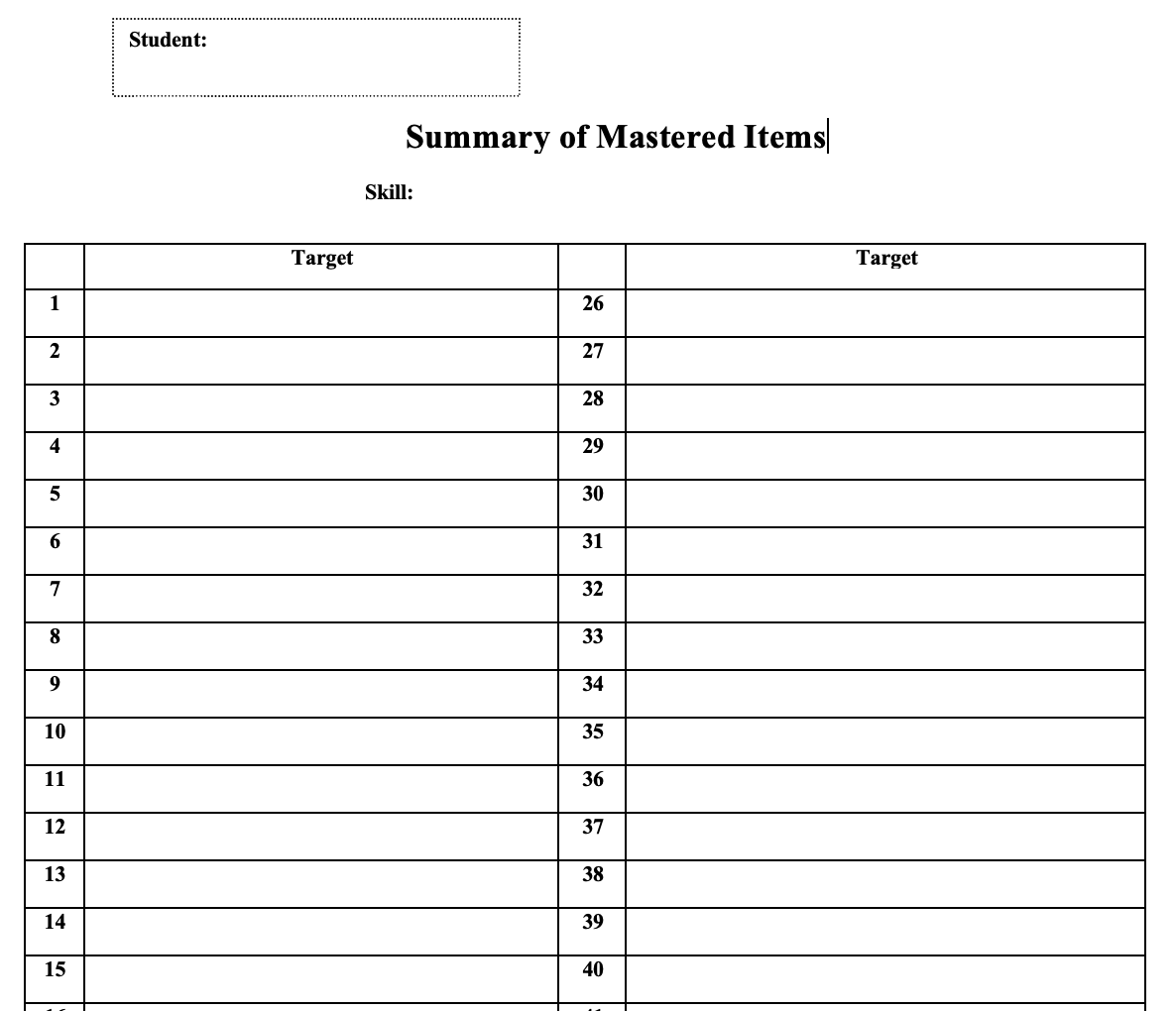 Image of Master Summary Sheet