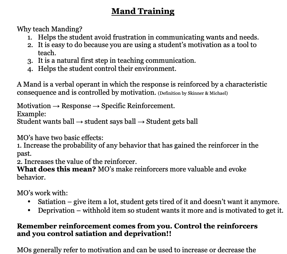 Mand Training Guidelines