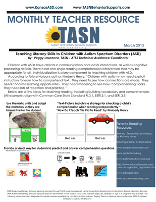 preview image of kisn-newsletter21A8AAA816.pdf for Teacher Resources: March 2013 Teacher Resource - Teaching Literacy Skills to Children with Autism Spectrum Disorders (ASD)