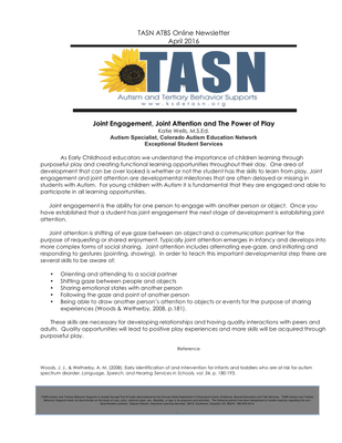 preview image of April_Newsletter.pdf_copy.pdf for TASN ATBS April 2016 Newsletter: Joint Engagement, Joint Attention and The Power of Play
