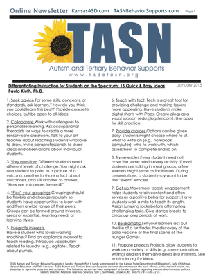 preview image of kisn-newsletter989B31BB7C.pdf for TASN ATBS January 2015 Newsletter: Differentiating Instruction for Students on the Spectrum: 15 Quick & Easy Ideas