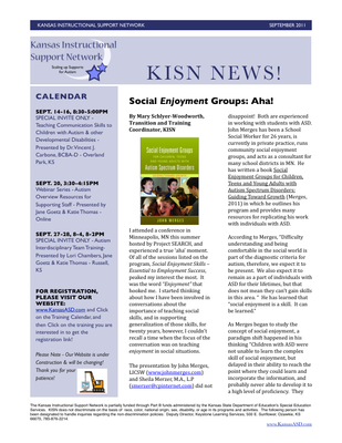preview image of kisn-newsletter7EE4CABC5D.pdf for TASN ATBS September 2011 Newsletter: KISN Newsletter - Social Enjoyment Groups - Aha!