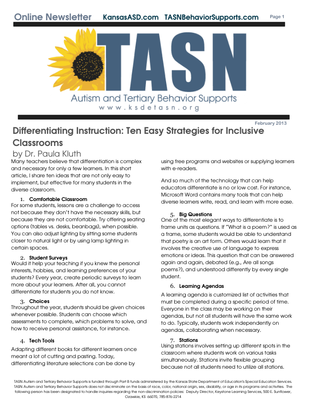preview image of kisn-newsletterCFC6B6DE5D.pdf for TASN ATBS February 2013 Newsletter: TASN/ATBS Newsletter - Differentiating Instruction: Ten Easy Strategies for Inclusive Classroom