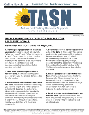 preview image of kisn-newsletterD6B5AC19F2.pdf for TASN ATBS February 2014 Newsletter: Tips for Making Data Collection Easy for Your Paraprofessionals