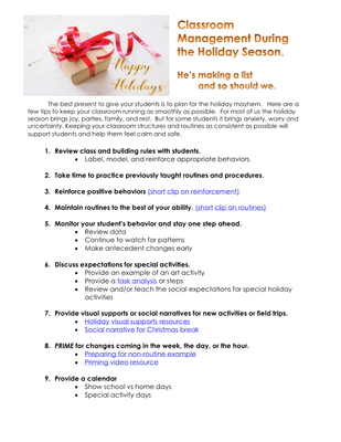 preview image of Classroom_Management_During_the_Holiday_Season.pdf1.pdf for Teacher Resources: Classroom Management During the Holiday Season