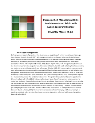 preview image of Self-Management.pdf for Increasing Self-Management Skills in Adolescents and Adults with Autism Spectrum Disorder
