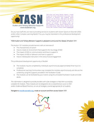 preview image of TASN-Autism 101 Announcement . NEW .pdf for Autism 101 Modules 