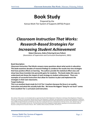 preview image of Classroom-Instruction-that-Works.pdf for Classroom Instruction that Works: Research-Based Strategies for Increasing Student Achievement Book Study